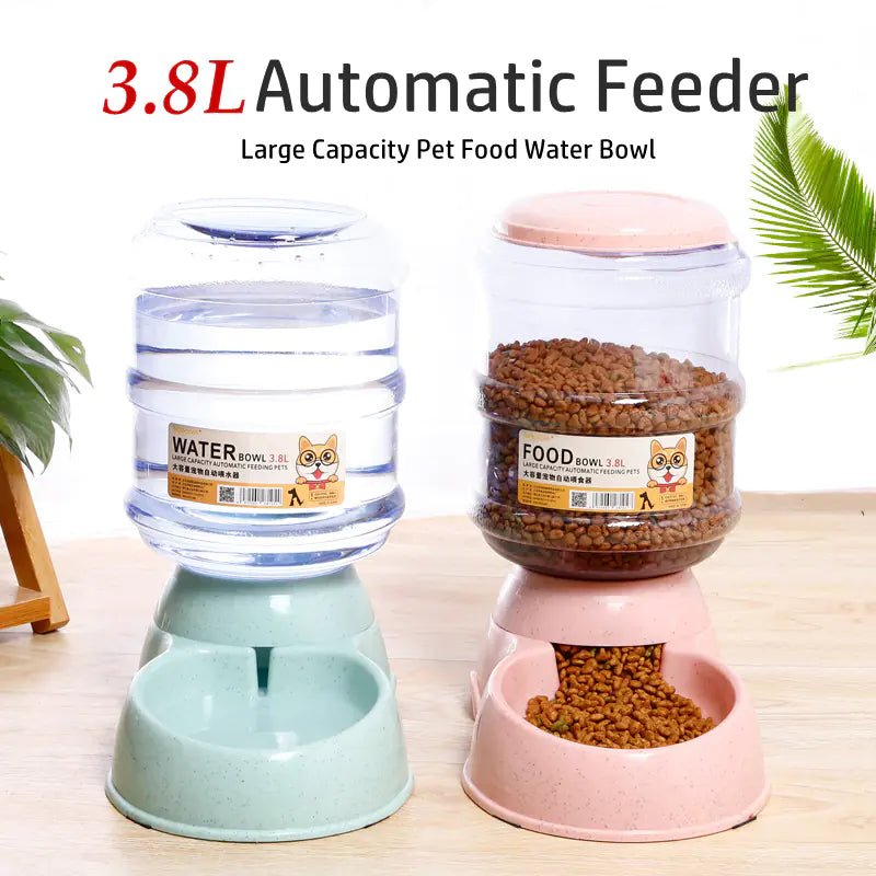 3.8L Gravity Pet Food Feeder & Water Dispenser Bowl