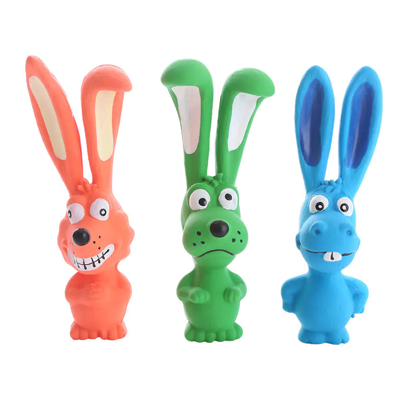 Chewable Latex Dog Toy - Squeaky Playful Bunny