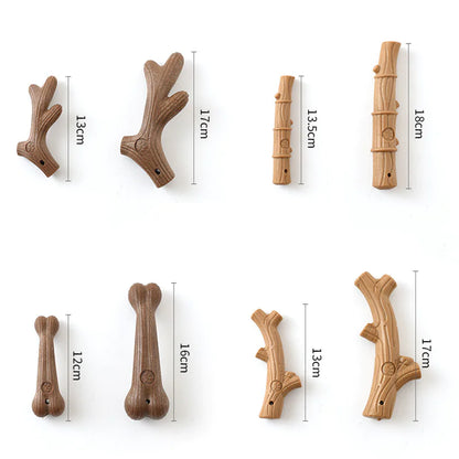 Durable Pine Wood Dog Chew Toy - Bone Shape Interactive