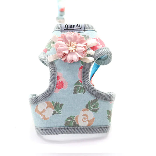 Floral Dog Leash with Pet Chest Harness for Summer