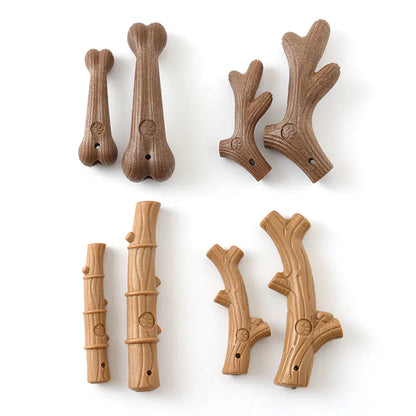 Durable Pine Wood Dog Chew Toy - Bone Shape Interactive