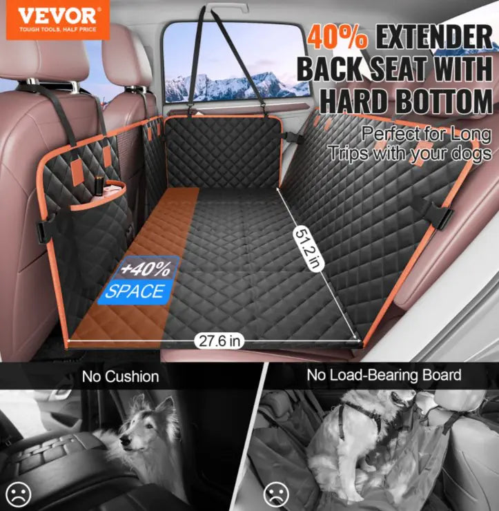 VEVOR 54" x 25.6" Waterproof Dog Car Seat Cover for Back Seat
