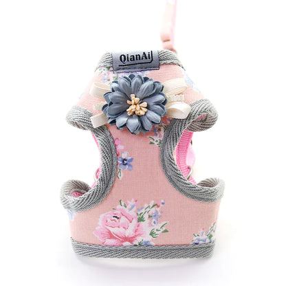 Floral Dog Leash with Pet Chest Harness for Summer