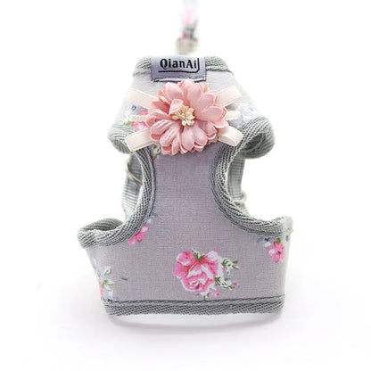 Floral Dog Leash with Pet Chest Harness for Summer