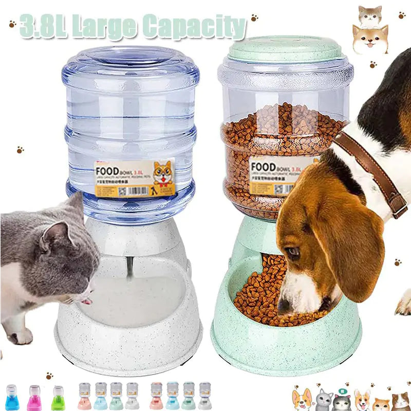 3.8L Gravity Pet Food Feeder & Water Dispenser Bowl